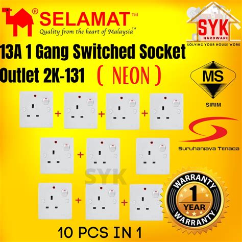 Syk Selamat 2k 131 Neon 13a Switch Socket 1 Gang Switch Wall Socket Wall Switch Wall Plug