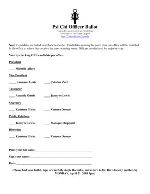 Fillable Online Clubs Laverne Psi Chi Officer Ballot University Of La