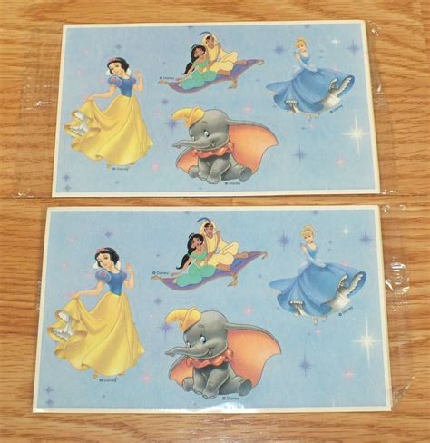 Lot Of 2 Genuine Disney Dumbo Snow White Aladdin Cinderella Sticker Set