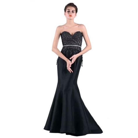 Mermaid Sweetheart Black Taffeta Beaded Evening Prom Dress With Belt