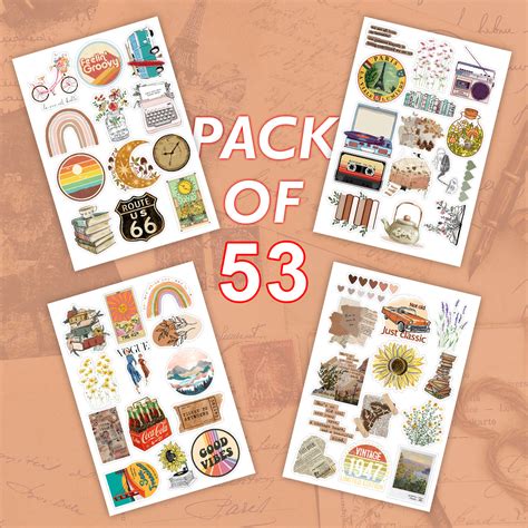 Vintage Aesthetic Laptop Stickers Pack of 53 – Stickerly