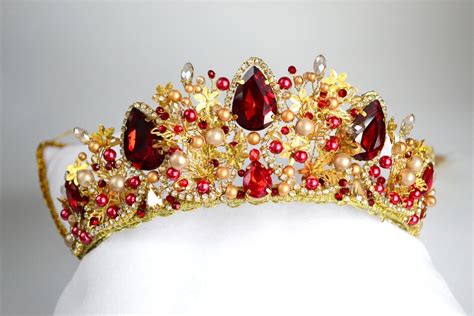 Gold Custom Princess Crown Girls Crown Wedding Red Tiara Floral