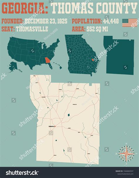 Large Detailed Map Thomas County Georgia Stock Vector (Royalty Free ...