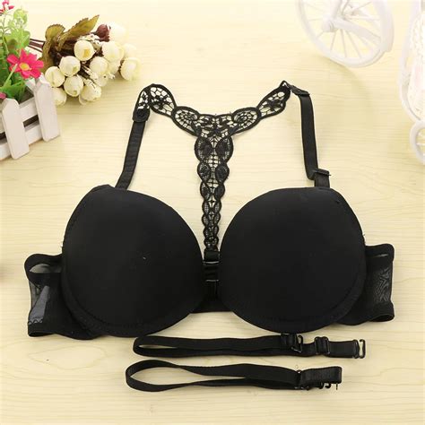 Sexy Women Bra Front Closure Soft Lace Cotton Racer Y Line Straps Back