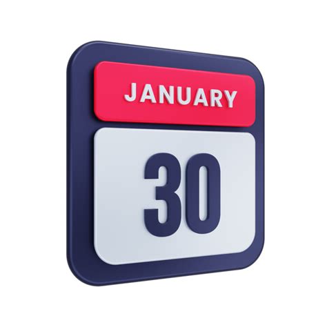 January Realistic Calendar Icon 3D Illustration Date January 30 17230217 PNG