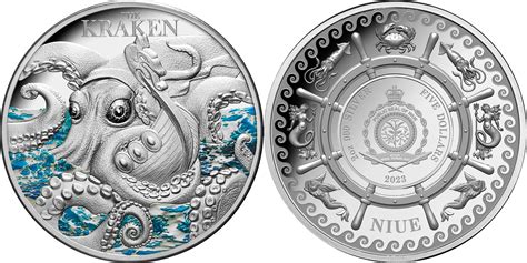 5 Dollars KRAKEN Mythical Creatures 2 Oz Silver Coin 5 Niue 2023 Proof