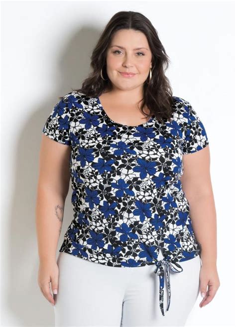 Blusa Amarra O Plus Size Floral Marguerite