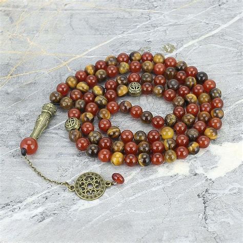 Real Tiger Eye And Red Agate Tasbih And Necklace