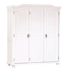 Armoire Geraldo Pin Massif Vernis Blanc Tiroirs Portes Miroir