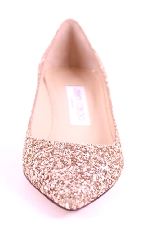 JIMMY CHOO Metallic Gold Glitter Encrusted Pointed To Gem