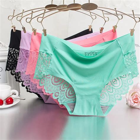 M L Xl Plus Size Sexy Hollow Briefs Cool Comfortable Panties Women Lace Underwear Silk In Women