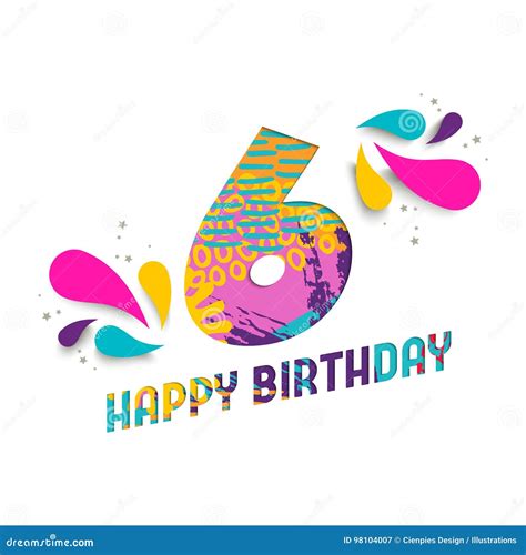 Happy Birthday 6 Year Paper Cut Greeting Card Stock Vector