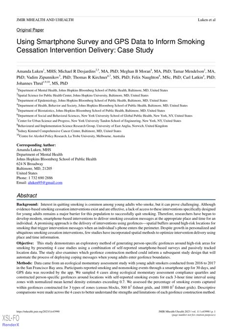 Pdf Using Smartphone Survey And Gps Data To Inform Smoking Cessation