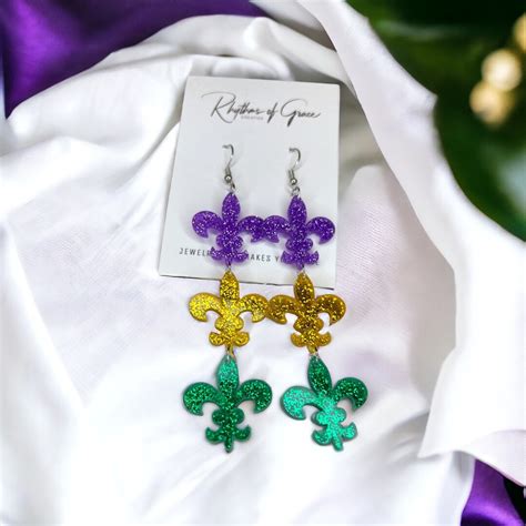 Mardi Gras Earrings Fleur De Lis Handmade Earrings New Orleans