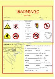 Warnings Worksheets