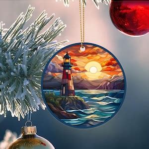 Stained Glass Lighthouse Christmas Ornament, Light House Decor, Holiday ...