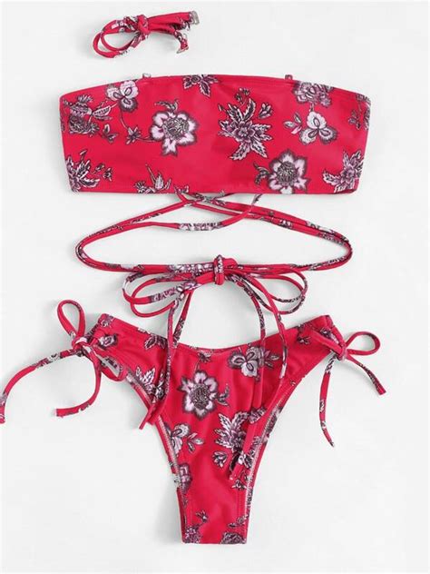 Is That The New Random Floral Bandeau With Tie Side Bikini Romwe Usa