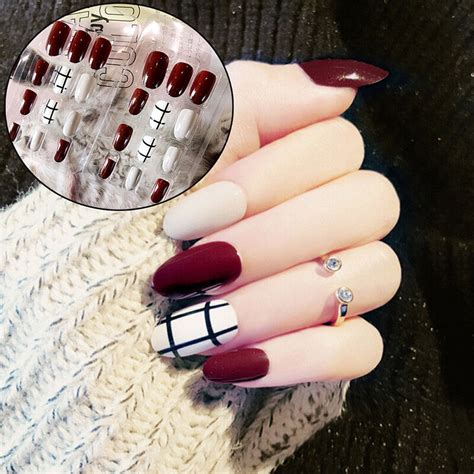 24pcs Artificial Wine Red False Nail Short Fake Nails Art Tips Diy Summer Sandjl Ebay