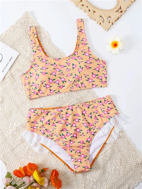 Teen Girls Floral Print Bikini Swimsuit Shein Usa