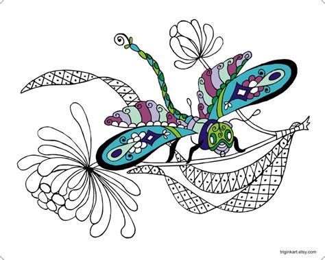 Dragonfly Adult Coloring Page Etsy