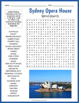 Sydney Opera House Word Search Puzzle Worksheet Activity By Puzzles To