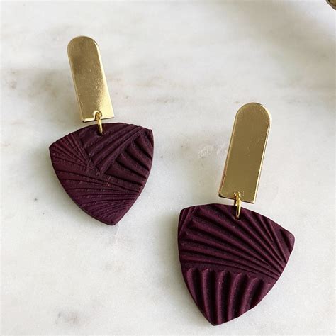 Oxblood Textured Brass Polymer Clay Jewelry Polymer Clay Earrings