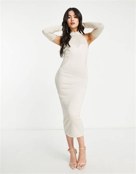 Simmi Knitted Contour Halter Neck Midi Dress With Sleeve Detail In