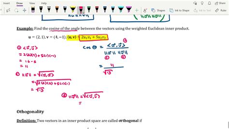 The Cosine Of The Angle Between Two Vectors Example 1 Youtube