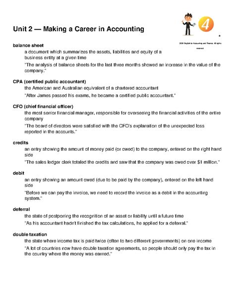 English For Accounting And Finance Unit 2 Vocabulary Unit 2