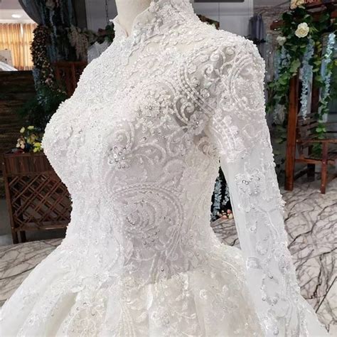 Luxury Muslim Wedding Dress With Long Sleeves High Neck Lace Etsy