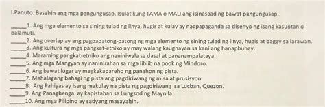 Panuto Basahin Ang Mga Pangungusap Isulat Kung Tama O Mali Ang