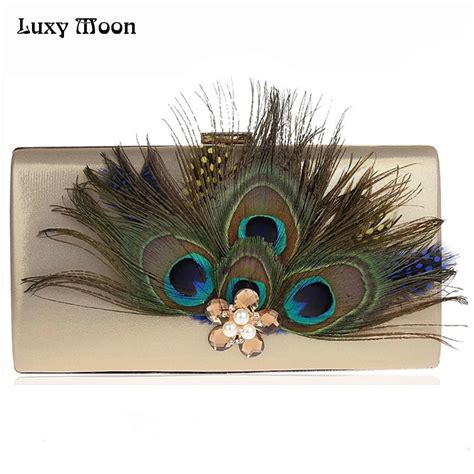 2018 Peacock Feather Clutch Bag Luxury Pearl Evening Bags Fashion