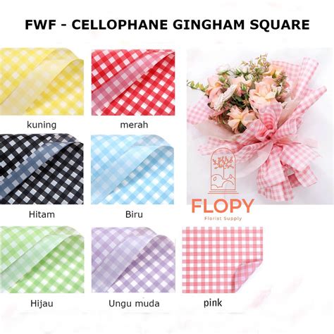 Jual 5 Lembar Cellophane Gingham Square Bicolor Wrapping Paper