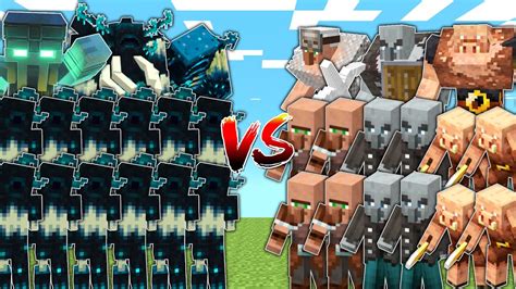 Warden Army Vs Villagers Pillagers Piglins In Mob Battle Youtube