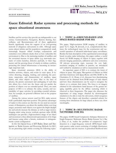 PDF Guest Editorial Radar Systems And Processing Methods For Space