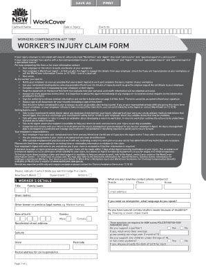 Fillable Online Worker S Injury Claim Form Workcover Nsw Fax Email