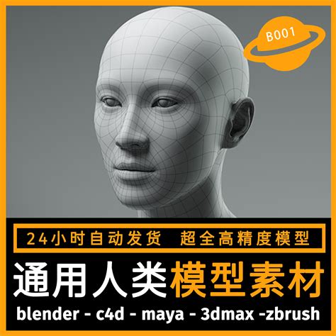 人物人体写实亚洲头模型3d素材blender c4d maya 3dmax zbrush su 虎窝淘