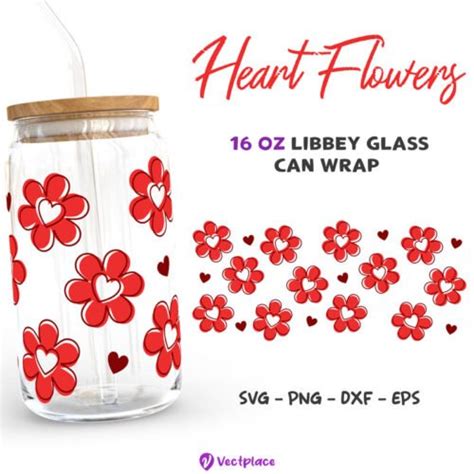 Heart Flowers Svg Valentines Day Svg For Libbey 16oz Can Glass