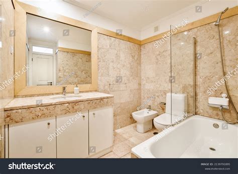 Luxury Bathroom Design Beige Marble Tiled Stock Photo 2139791895 ...