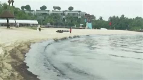 Pantai Di Singapura Menghitam Kena Tumpahan Minyak