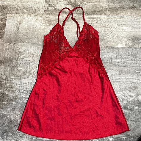Hot Red Satin And Lace Slip Lingerie Sexy Slip Depop