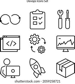 Devops Related Editable Stroke Outline Icons Stock Vector Royalty Free