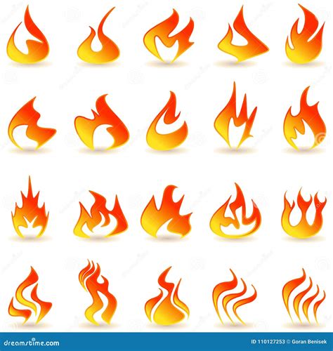 Iconos De La Llama Del Fuego Fijados Ilustración del Vector