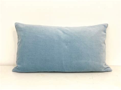 Light Blue Velvet Lumbar Pillow Cover With Green Greek Key Etsy UK