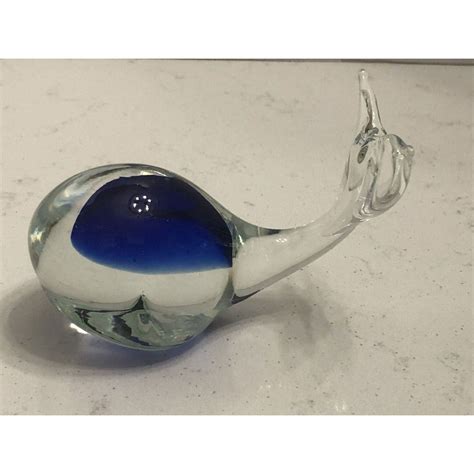 Art Glass Whale Paperweight Clear Cobalt Blue Inside Tail Up Etsy