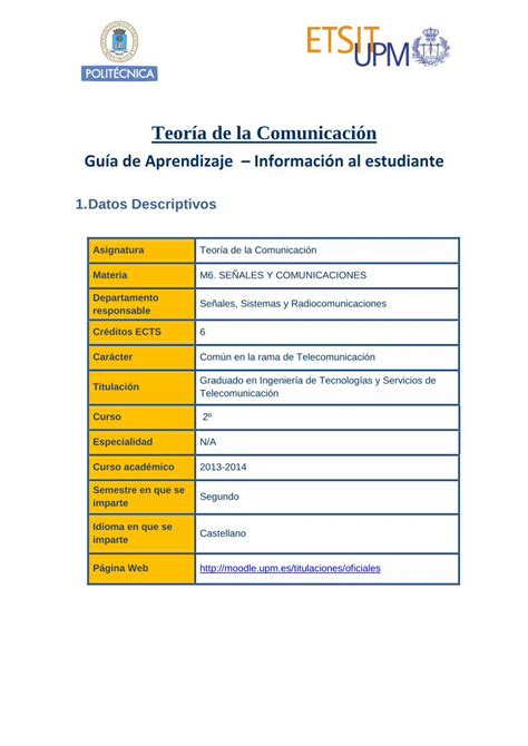 PDF Teoría de la Comunicación ETSI de Teoría de la Comunicación