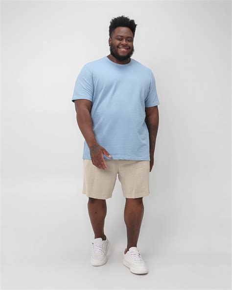 Riachuelo Camiseta Plus Size Masculina Manga Curta Texturizada Azul