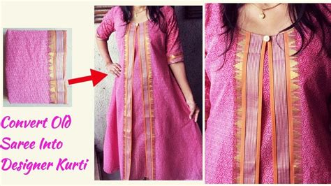 DIY Designer Kurti Cutting And Stitching From Old Saree Kurti Cutting