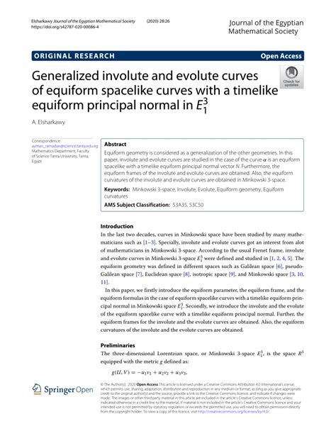 Pdf Generalized Involute And Evolute Curves Of Equiform Spacelike