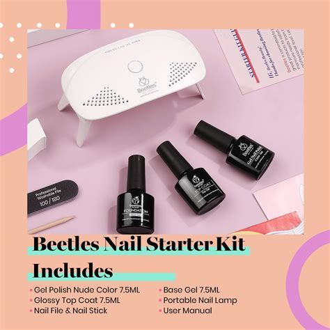 Beetles Kit de esmalte de uñas de gel rosa nude con luz LED UV kit